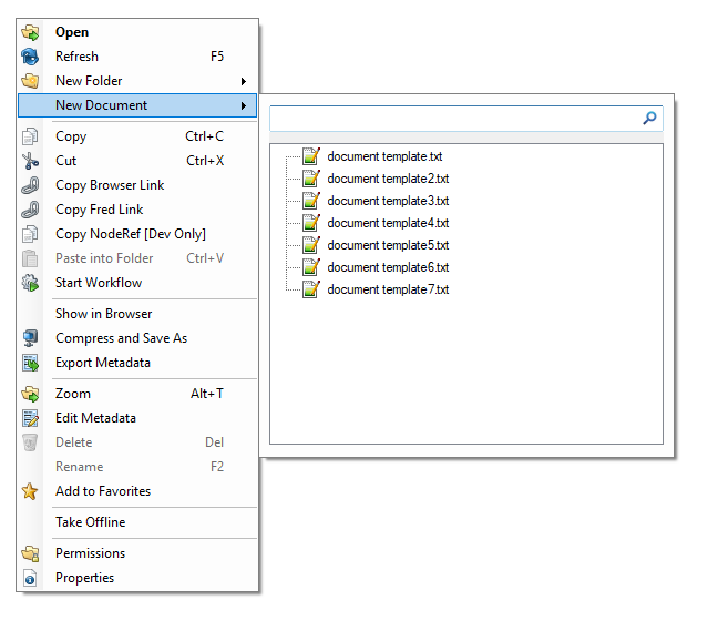 Document template picker with search
box
