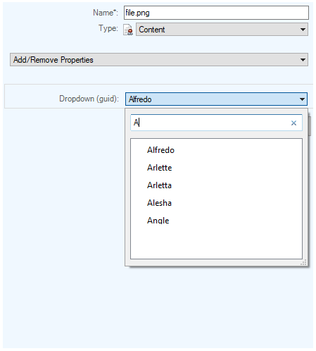 Dropdown control for a single-value
property