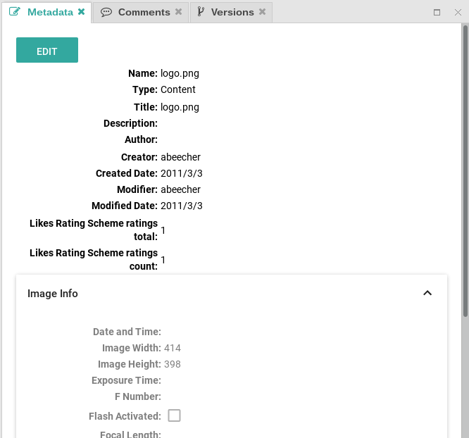 The metadata panel in view mode