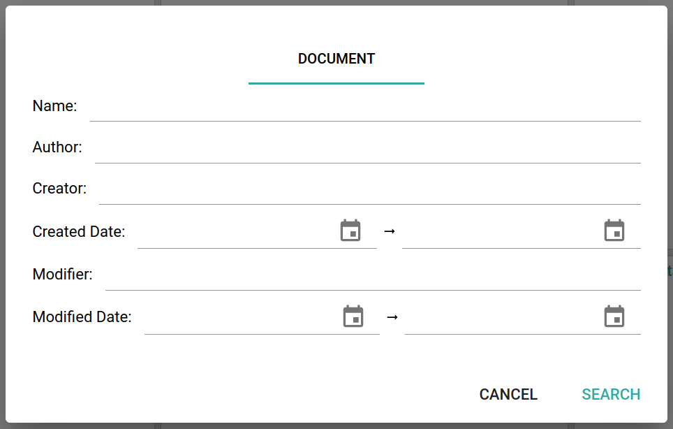 The search filter panel in default
mode