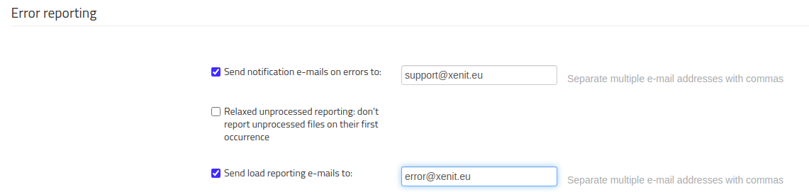 Error reporting config