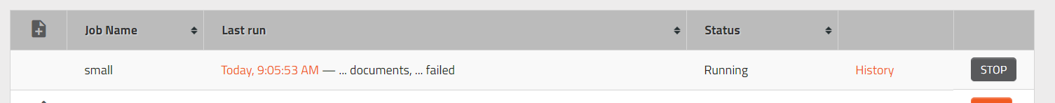 Dashboard with a running
job